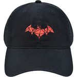 Concept One DC Comics Batman Embroidered Red Logo Cotton Adjustable Baseball Hat with Curved Brim, Black, One Size, Black, One size