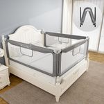 FAMILL Toddler Bed Rails, 2 Minutes Assembly Foldable Bed Rail for Toddlers, Bed Rail with U-Shape Base, Bed Rail for Queen Bed, King Size Bed, Full Size, Twin Size (Grey, 74.8", 1 Side)