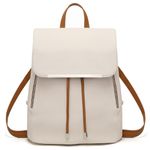 Miss Lulu Backpack Womens with Long Purse Fashion Backpacks Beige Backpack Ladies PU Leather Waterproof Daypack Medium School Work Travel