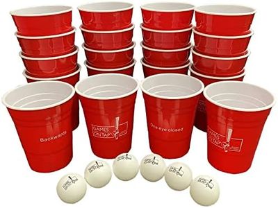 Beer Pong Cups Set with Funny Challenges - Includes 20 Beer Pong Cups and 6 Pong Balls - Washable, Reusable Cups with Fun Challenges, Group Party Drinking Games