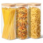 ComSaf 2100ml Rectangle Glass Storage Containers with Lids, Glass Jars with Bamboo Lids, Clear Food Storage Jar, Tall Spaghetti Container, Pantry Storage Container for Pasta Flour Oats Nuts Rice