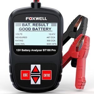 FOXWELL BT100 Pro Car Battery Tester 12V Automotive 100-1100CCA Digital Battery Analyzer Detect Health Faults, High-Precision Battery Load Tester for Car Marine Motorcycle ATV SUV Boat Yacht