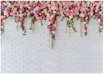 LTLYH 7x5ft White Brick Wall Flowers Backdrop Tea Party Backdrop Mather's Day Decorations Backdrop Wedding Bridal Shower Birthday Party Banner Supplies 134