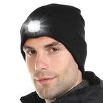 Attikee LED Lighted Beanie Cap for Adults, USB Rechargeable 4 LED Headlamp Hat, Unisex Winter Knit Hat Torch for Running Cycling Camping, Christmas Tech Gifts for Men Dad Women Teens