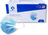 3 Ply Ultra Soft Earloop - PuraVita Face Mask - High Filter Efficiency ≥ 98% - MADE IN USA - ASTM Level 3 - Box/50