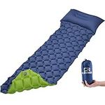 GEEDIAR Inflatable Sleeping Mat Ultralight Camping Mattress with Pillow, Waterproof Double-Sided Color Sleeping Pad, Folding Inflating Single Bed Portable Air Pad for Trekking Backpacking (Blue+Green)