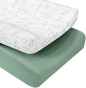 Babebay Changing Pad Cover, Ultra Soft Jersey Knit Cotton Diaper Change Table Pad Covers for Baby Girls and Boys, 2 Pack (Sage Green)