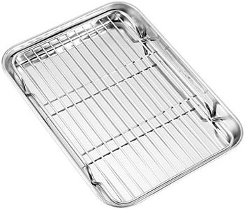 Baking sheets and Rack Set, Zacfton Cookie pan with Nonstick Cooling Rack & Cookie sheets Rectangle Size 9 x 7 x 1 inch,Stainless Steel & Non Toxic & Healthy,Superior Mirror Finish & Easy Clean