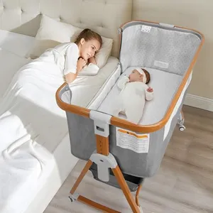 BIERUM Bassinet, 4 In 1 Baby Basinet, Bedside Bassinet for Baby, 6 Height Adjustable Bassinet Bedside Sleeper with Lockable Wheels & Mosquito Nets, Large Storage Bag & Comfortable Mattresses Included.