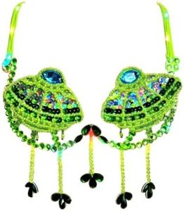 Neva Nude UFO Neon Green Light Up UV Blacklight Jewel Crystal Sparkly Carnival Bra for Raves and Festivals, Adjustable, Handmade in USA (Medium), Neon Green UFO