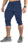 FASKUNOIE Men's Casual Shorts Flat Front Cotton Sports Joggers for Summer Workout Dark Blue