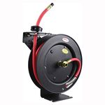 MaxWorks 50104 25ft Auto Rewind Retractable Reel with 3/8" x 25' Long Air Hose with Brass Fittings