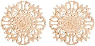 MUXSAM Wood Carved Appliques Decorative Onlays, Round Wood Carving Craft Decals for Door Wall Ceiling Cabinet Dresser Wardrobe Mantels Closet Doll Bed Retrofit Project(2-Pack, 10cm/3.9")