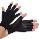 Donfri 1 Pair Copper Infused Arthritis Hand Compression Gloves Fingerless Design Women Men Relieve Symptoms Rheumatoid Osteoarthritis Raynauds Disease Breathable Comfortable Fit Machine Washable (M)