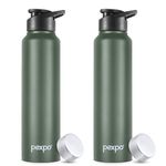 PEXPO Chromo Stainless Steel Sports/Fridge Water Bottle With Sipper & Steel Cap, 1 Litre, Military Green Pack of 2| BPA Free | Water Bottle for Office, Gym, School, Yoga, Trekking, Adults & Kids