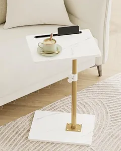 Masupu Sofa Arm Tray Table - 360° Swivel Height Adjustable End Table, Small Snack Side Table for Couch, C Shaped Table for Bed, Chair or TV Tray Table(Marble White and Gold)