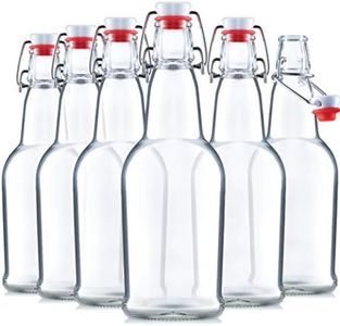 Swing Top Glass Bottles with Airtight Lids, Flip Top, for Carbonated Drinks, Kombucha Bottles, 2nd Fermentation, Water - 16 Ounces - 6 Pack