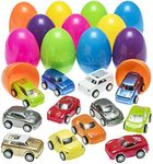 PREXTEX Stuffed Easter Eggs with Mini Pull-Back Car Inside | Plastic Easter Toy Eggs | Easter Gifts for Girls, Boys, Kids, Toddlers | Easter Toys Basket Stuffers/Fillers | Easter Gift/Presents