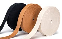 SUNTAYA 3 Rolls/ 30 Yards, Cotton Webbing Strap, Fabric Ribbon Trim Tape Edge, Natural Heavy Duty Style Great for Bag Handles Making Belting Stitched Sewing, Black (10 Yards Per Roll, 1 Inch Wide)