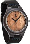 Treehut Wooden Watches for Men, Japanese Quartz Movement, Stylish Exotic Wrist Watch with Adjustable Stainless Steel Buckle, Leather Straps, Watch Made from Ebony Hawaii Koa Wood, Montre Pour Hommes