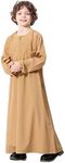 Boys Arabic Thobe Muslim Thobe Bisht Kids Robes For Boys Long Sleeve Kaftan Modern Jilbab Arabian Islamic Burqa Farasha Pure Dresses Long Top Coats Blouse Prayer Clothes Jesus Robe Khaki 7-8 years