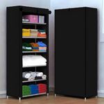 BEMITH Collapsible Wardrobe 6 Shelves Storage Clothes Storage Rack Quick Wardrobe/Cabinet/Multipurpose Storage Rack, Foldable, Collapsible Fabric Organizer for Home Office Dorm Room (Black, 6-Layer)