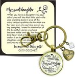 To My Daughter Keychain From Dad Father A Little Girl Yesterday Inspirational Jewelry for Women Key Chain - Handmade Glass Meaningful Pendant Bronze Heart Charm, Affectionate Message Card & Gift Box