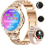 LIGE Smart Watch for Women(Answer/Make Calls),1.3" HD Diamonds Luxury Smartwatch for Android iPhone Phones,Fitness Trackers with 20+ Sport Modes/HR/IP68 Waterproof/SpO2/Sleep Monitor,Rose Gold