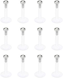 SCERRING 16G Lip Rings 2mm CZ Internally Threaded Labret Monroe Lip Ring Tragus Rook Helix Earring Stud Piercing Jewelry Retainer Clear Acrylic Bioflex Bar Length 6-10mm 12-36PCS, Acrylic, cubic