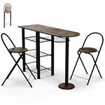 GiantexUK 3PCS Dining Table and Chairs Set, Metal Frame Breakfast Table and Folding Chairs with Shelves & Anti-toppling Device, Retro Bar Table Set for Home Kitchen Dining Living Room (Rustic Brown)