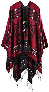 Seagoo Women Poncho Capes Shawl Cardigans Sweater Coat Oversized Blanket, Red, One Size