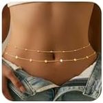 CHESKY Gold Waist Chain for Women, 14K Gold Plated 2Pcs Layered Belly Chain for The Waist Adjustable Waterproof Sexy Beach Bikini Satellite Chain Summer Non Tarnish Body Chain Jewelry Gifts for Women