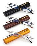 3 Pack Slim Pocket Reading Glasses for Men Women Blue Light Blocking Compact Readers Spring Hinge Metal Frame Eyeglasses with Portable Pen Clip Tube Case 2.50