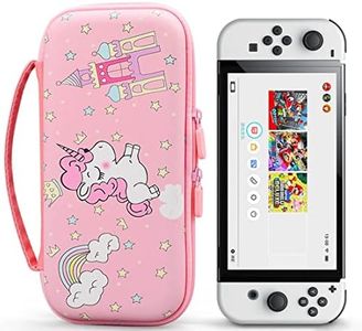 RGEEK Carry Case for Nintendo Switch OLED/ Switch ,Pink Unicorn Portable Shockproof Hard Shell Protective Carrying Travel Bag with 12 Game Card Slots for Nintendo Switch OLED