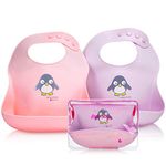 NatureBond Cute Baby Bibs, Silicone Bibs for Babies, Set of 2 w/Carry Pouch (Pink & Lavender) Waterproof Bib. Funny Bibs. Baby Shower Gifts. Baby Girl Gift.