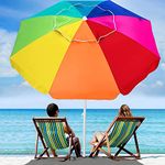 AMMSUN 6.5 Foot Heavy Duty HIGH Wind Beach Umbrella with tilt Sun Shelter, UV 50+ Protection Outdoor Sunshade Umbrella with Carry Bag for Patio Garden Beach Pool Backyard Rainbow