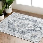 JINCHAN Door Mat Vintage Washable Rug Indoor Entryway Rug Print Retro Distressed Carpet Chenille Grey Mat Foldable Rug Kitchen Bathroom Living Room Bedroom