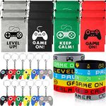 Yaomiao 36 Pcs Video Game Party Favors Set Include Gamer Party Favor Bags with Drawstring Silicone Bracelets Wristbands Game Controller Keychains for Gaming Birthday Party (Cute Style)