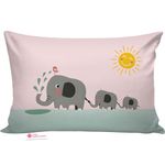 Casa Copenhgen Baby Pillow with Super Soft Imported Fabric|1 Month to 5 Year Kids Pillows|Animal & Cartoon Prints|Infant Pillow for Sleep,Neck Support-12 X 18 in-Herd Elephant - Microfibre,Pink/Green