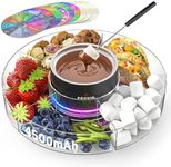 FEPPO Cordless Electric Fondue Pot Set with Mood Light, 4500mAh Rechargeable Battery Powered - 7 Roulette Cards & Detachable Serving Tray, 13.5 oz Chocolate Melting Machine, Ideal Gift for Parties