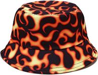 Unisex Print Bucket Hat Sun Hat for Women Men,Reversible Cotton Summer Beach Hat Fisherman Hat, Fire, One Size