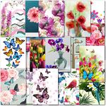 Doodlecards Pack 20x Mixed Blank Notelets, Notecards, inc Thank You - Multipack Birds, Butterflies, Flowers & Floral Cards with Envelopes. Made in The UK.