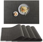 homEdge PVC Placemat, 4 PCS of Non-Slip Heat Resistant Place Mats, Washable Vinyl Placemats, Set of 4 –Black