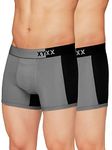 XYXX Men's Underwear Dualist IntelliSoft Antimicrobial Micro Modal Trunk Pack of 2 (Steel Grey & Black;Steel Grey & Black; S)