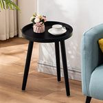 Apicizon Black Round Side Table, Tray Nightstand Sofa Coffee End Table for Living Room, Bedroom, Small Spaces, Easy Assembly Bedside Table, 15 x 18 Inches, Black