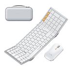 ProtoArc XKM01 Foldable Bluetooth Keyboard and Mouse, Folding Keyboard Mouse Combo for Travel, 2.4G+Dual Bluetooth, Full-Size Rechargeable Portable Keyboard, QWERTY UK Layout - Silver White