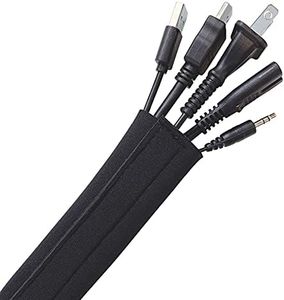 Hook and Loop Cable Sleeve by Wrap-It Storage - 120" x 4.5" Black - Cut to Size Cord Organizer and Cable Protector for Desk, TV Cord Management to Hide and Cover Wire and Extension Cords