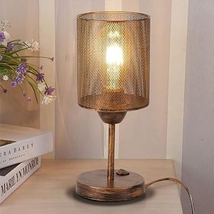 TWSXTE E27 Lampe de table industrielle en métal lampe de bureau rustique avec abat-jour en forme de cage, Chevet de vintage Edison pour le salon, avec Interrupteur (Sans ampoule)