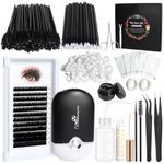 14pcs Beginner DIY Eye Lash Extension Kit, Women Individual Practice Lash Tool Supplies Set, USB Fan Dryer, 8-15mm C Curl False Eyelash, Lashes Glue, Glue Remover, Mascara Brush, Wash Bottle, Tweezers