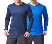 TEX2FIT Men's Long Sleeve T-Shirt Multi-Pack, 2 Pack Men's Performance Long Sleeved Quick-Dry UV Shirts (Navy/Royal Blue, XL)